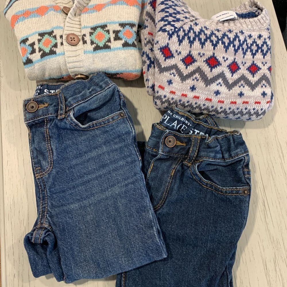 The Children's Place Boys Blue Jeans and Old Navy/ Carter’s Sweater
